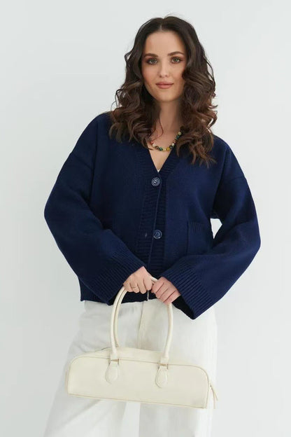 Women's Oversized Knit Cardigan With Patch Pockets