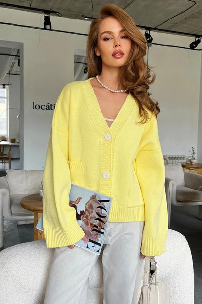 Women's Oversized Knit Cardigan With Patch Pockets