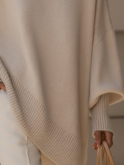 Women's Oversized Knit Poncho Jumper with Batwing Sleeves