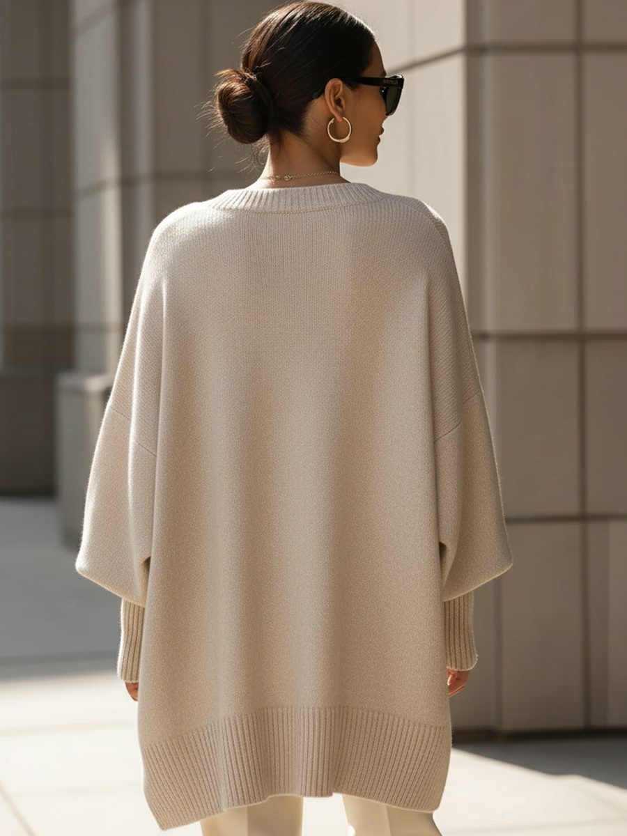 Women's Oversized Knit Poncho Jumper with Batwing Sleeves