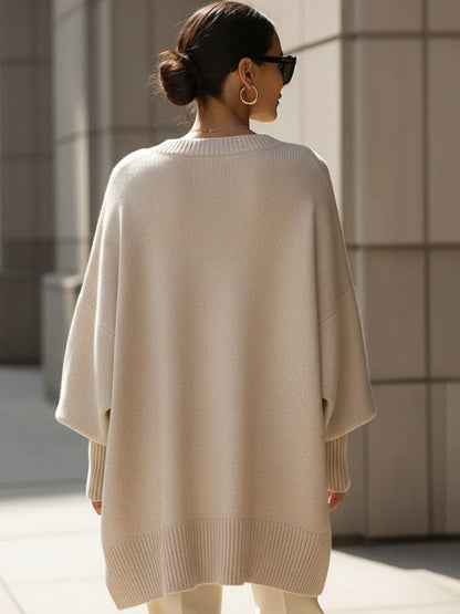 Women's Oversized Knit Poncho Jumper with Batwing Sleeves