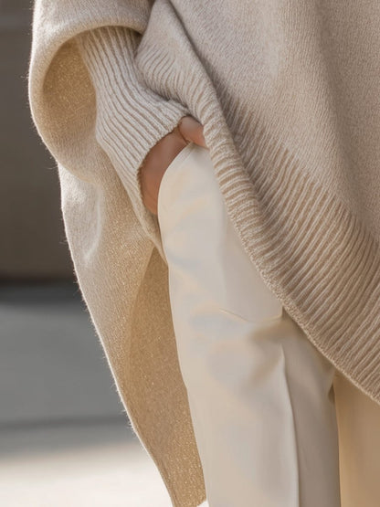 Women's Oversized Knit Poncho Jumper with Batwing Sleeves