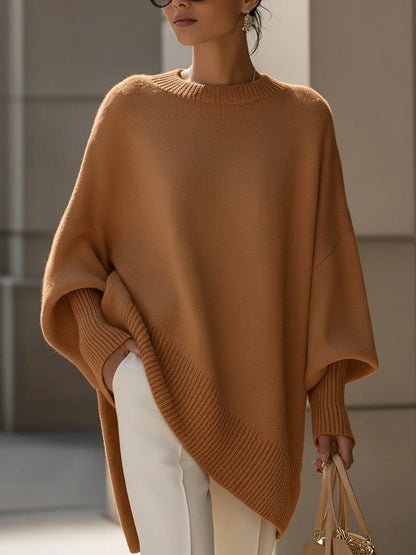 Women's Oversized Knit Poncho Jumper with Batwing Sleeves