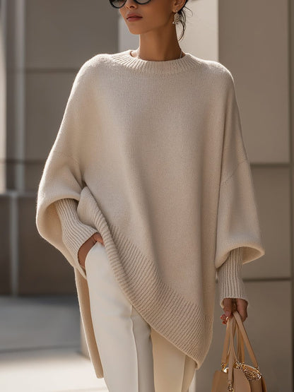 Women's Oversized Knit Poncho Jumper with Batwing Sleeves