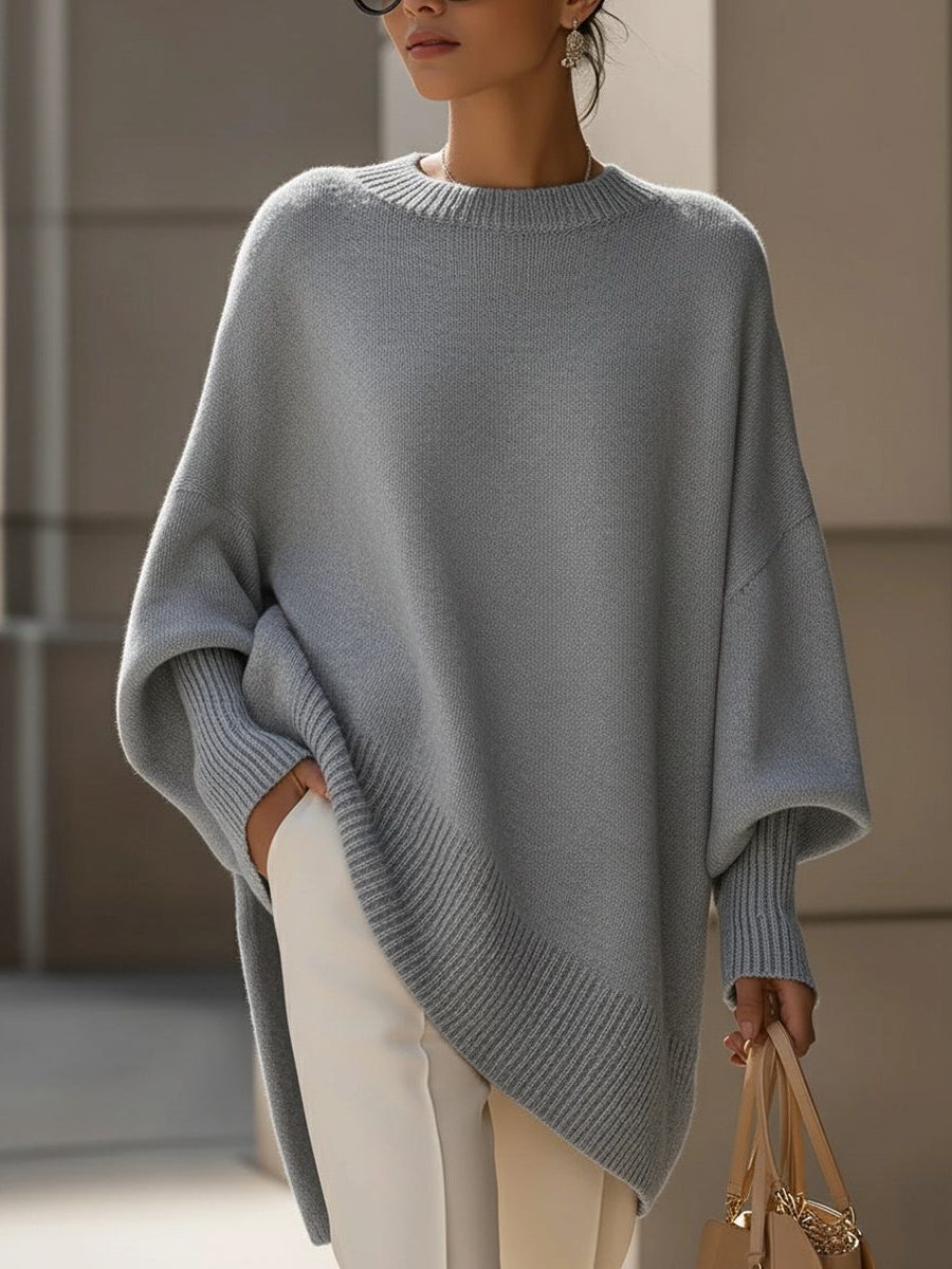 Women's Oversized Knit Poncho Jumper with Batwing Sleeves