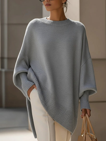 Women's Oversized Knit Poncho Jumper with Batwing Sleeves