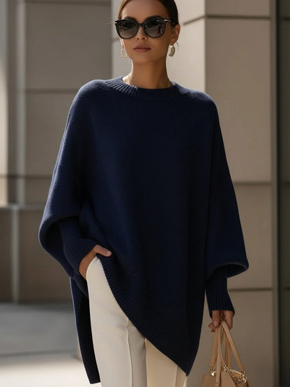 Women's Oversized Knit Poncho Jumper with Batwing Sleeves