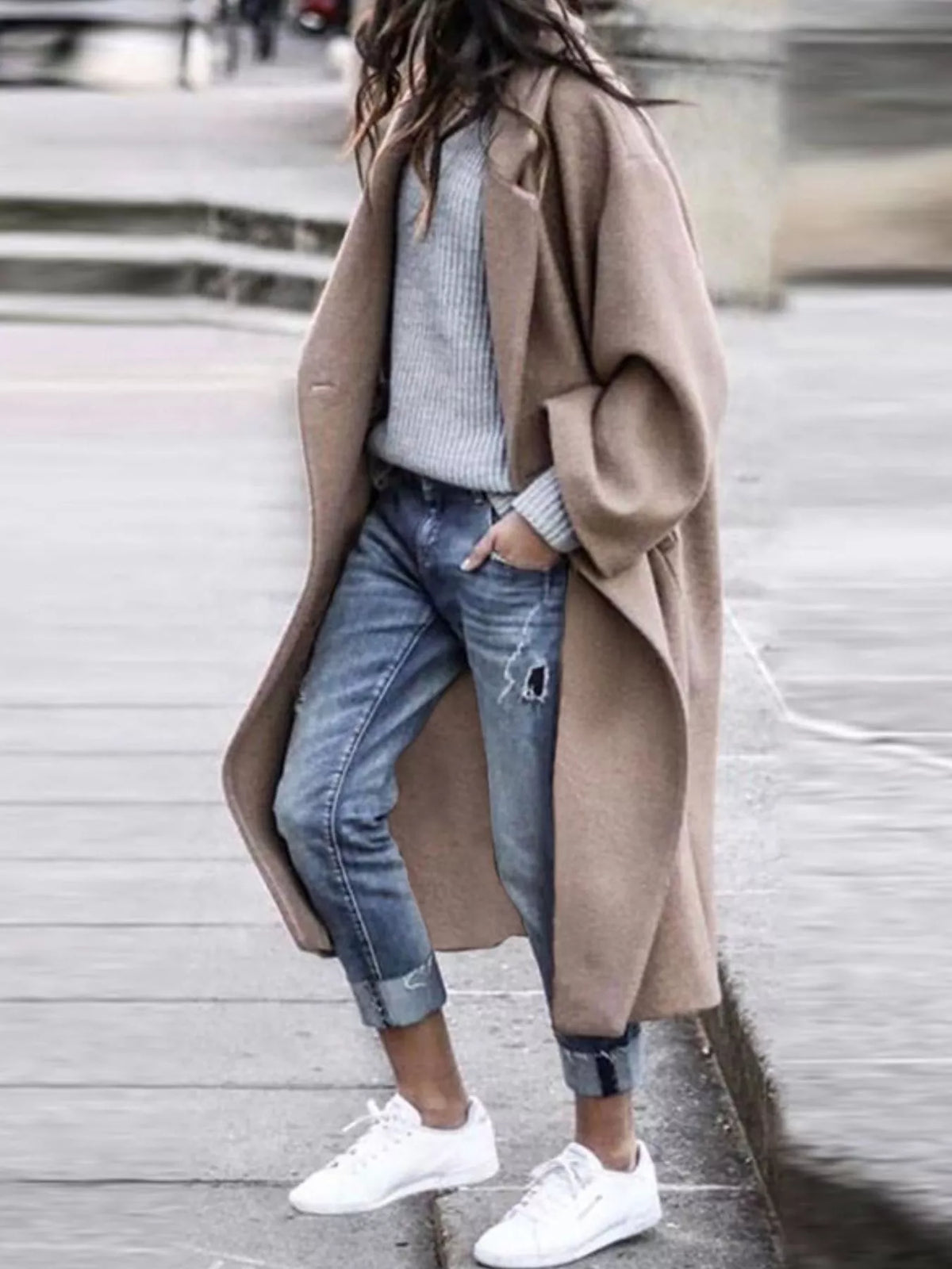 Women's Oversized Long Winter Coat with Wide Sleeves
