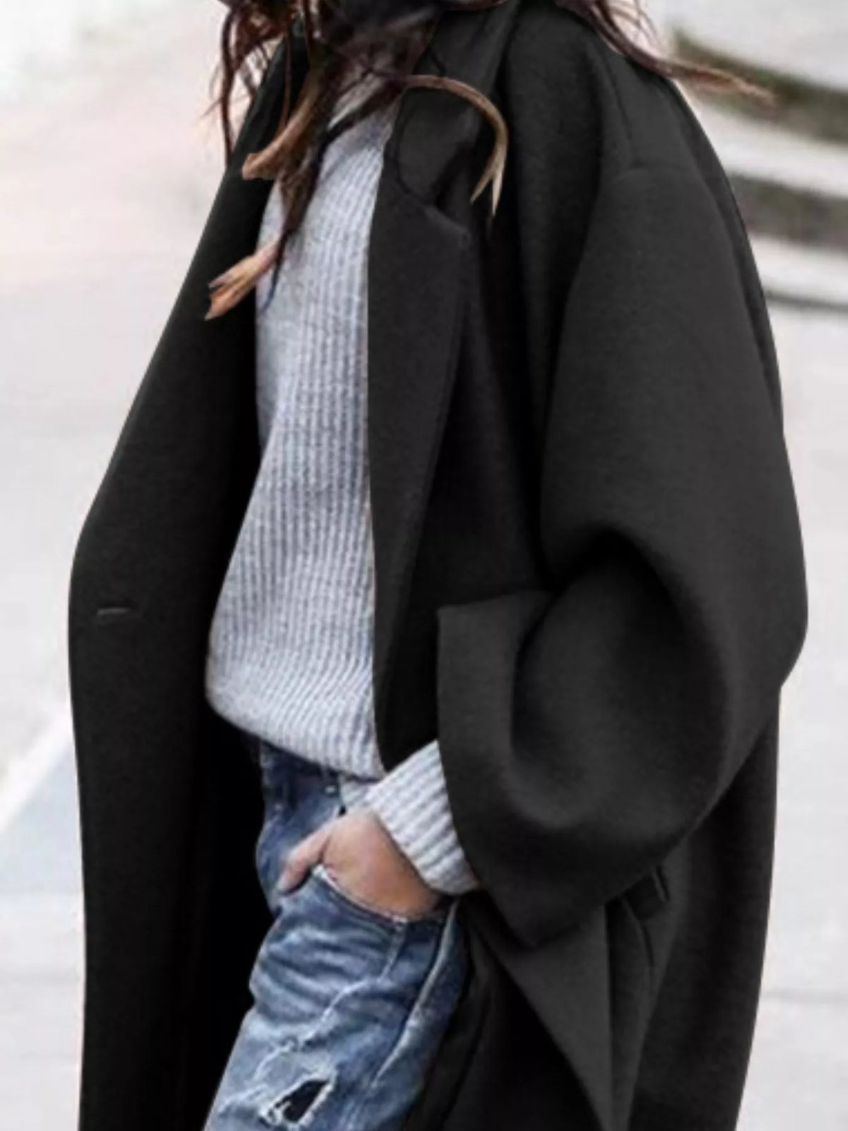 Women's Oversized Long Winter Coat with Wide Sleeves