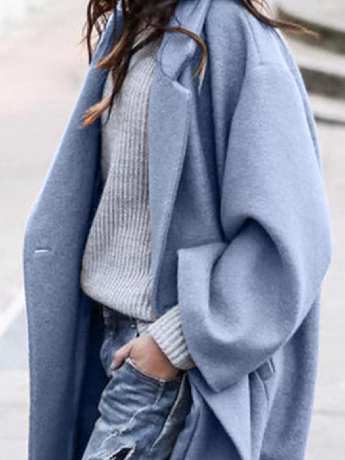 Women's Oversized Long Winter Coat with Wide Sleeves