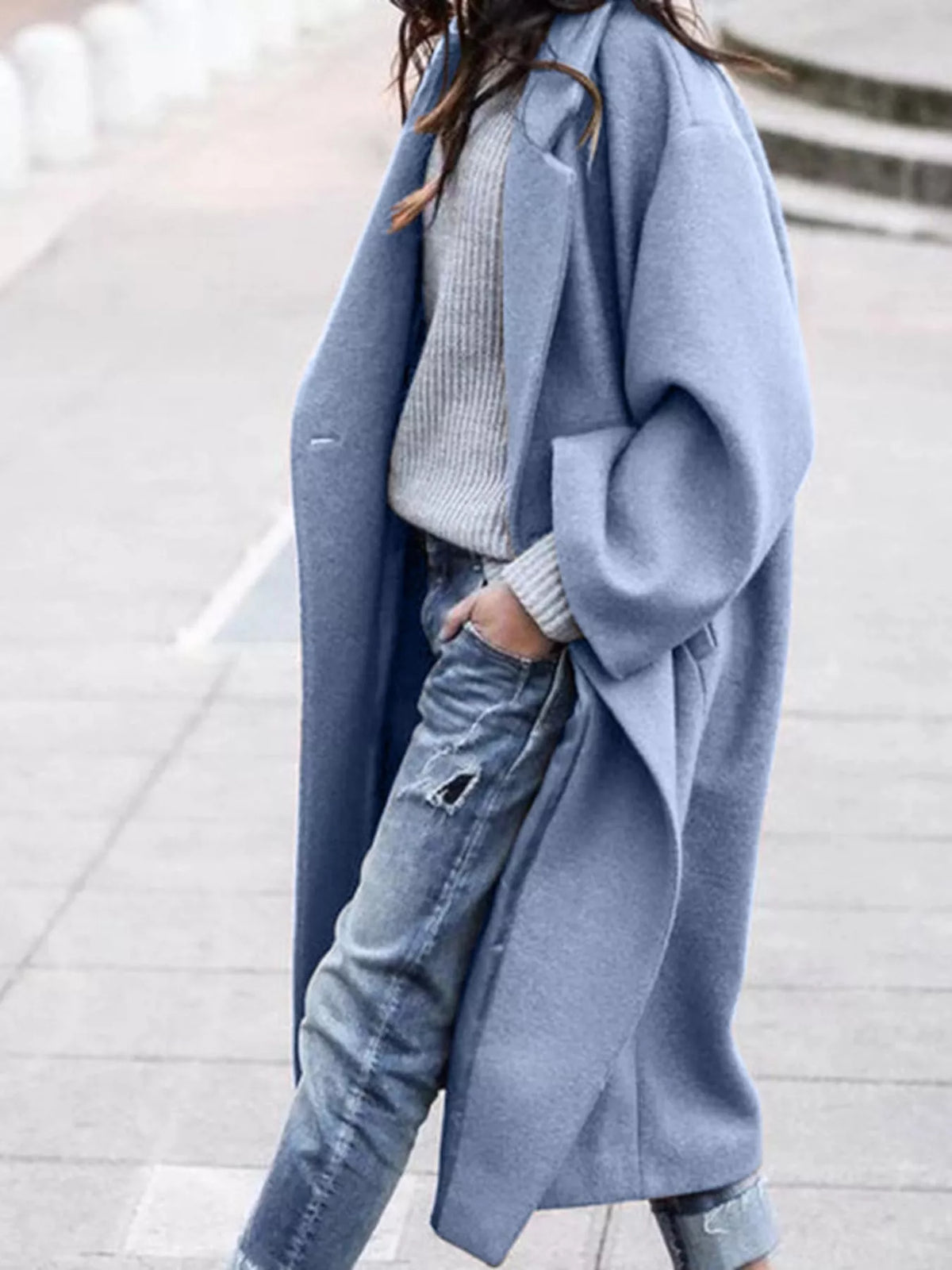 Women's Oversized Long Winter Coat with Wide Sleeves