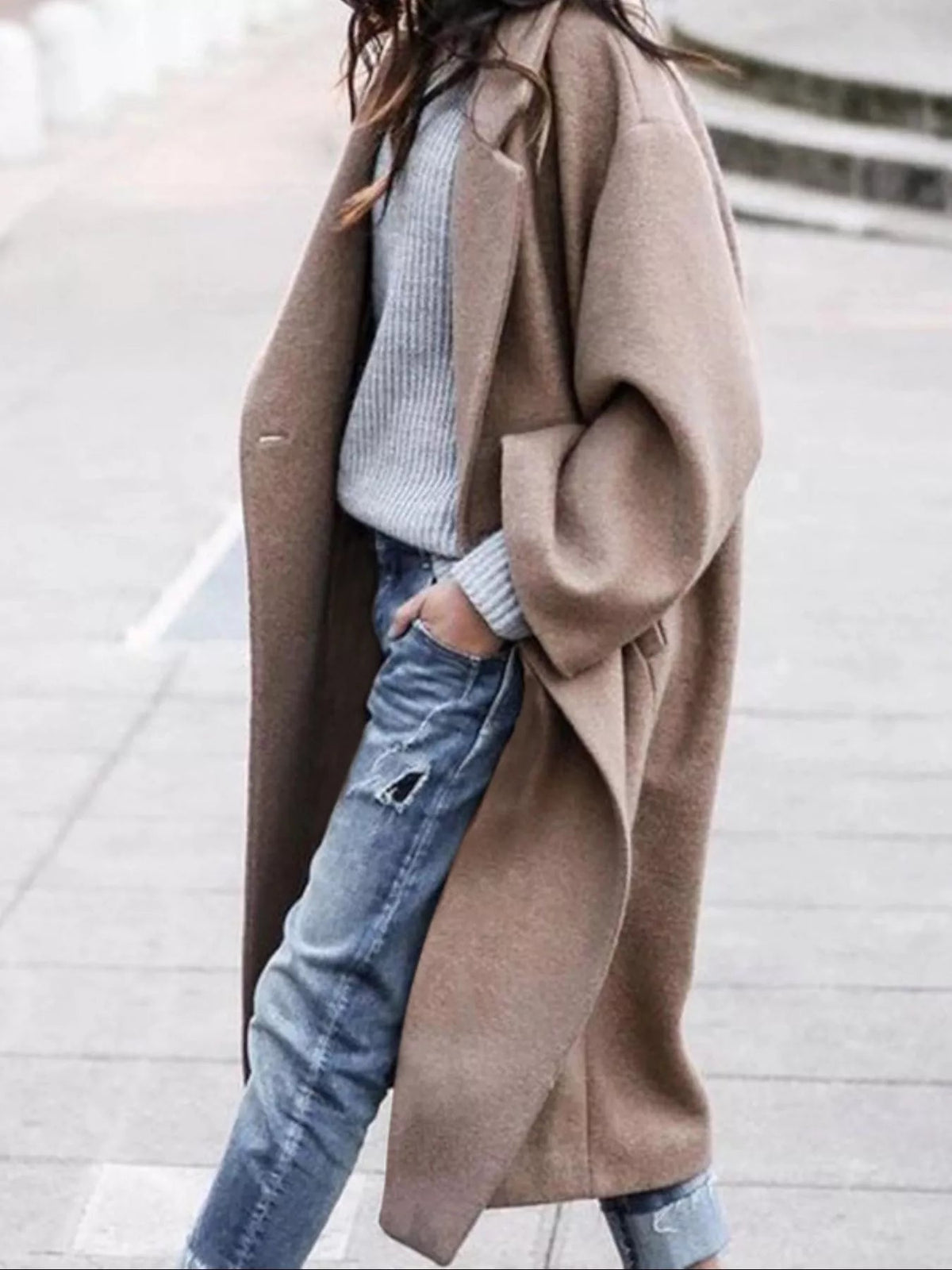Women's Oversized Long Winter Coat with Wide Sleeves