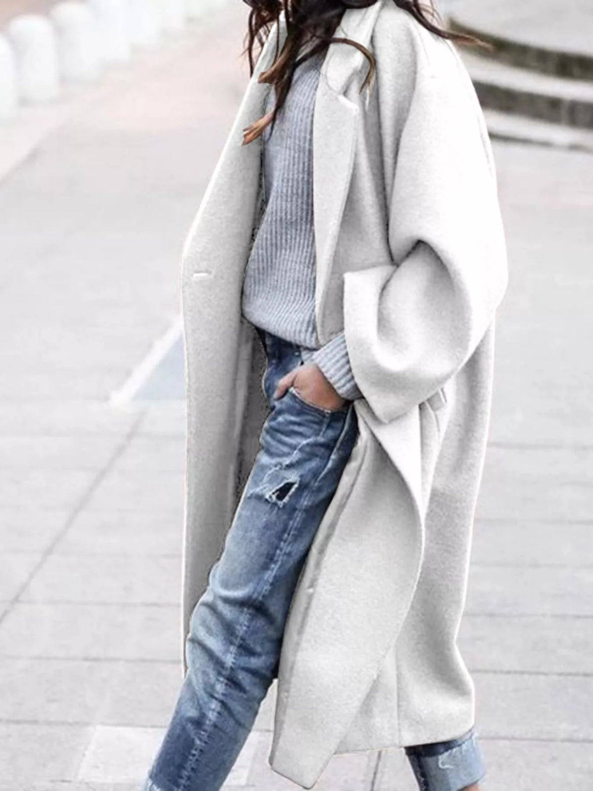 Women's Oversized Long Winter Coat with Wide Sleeves