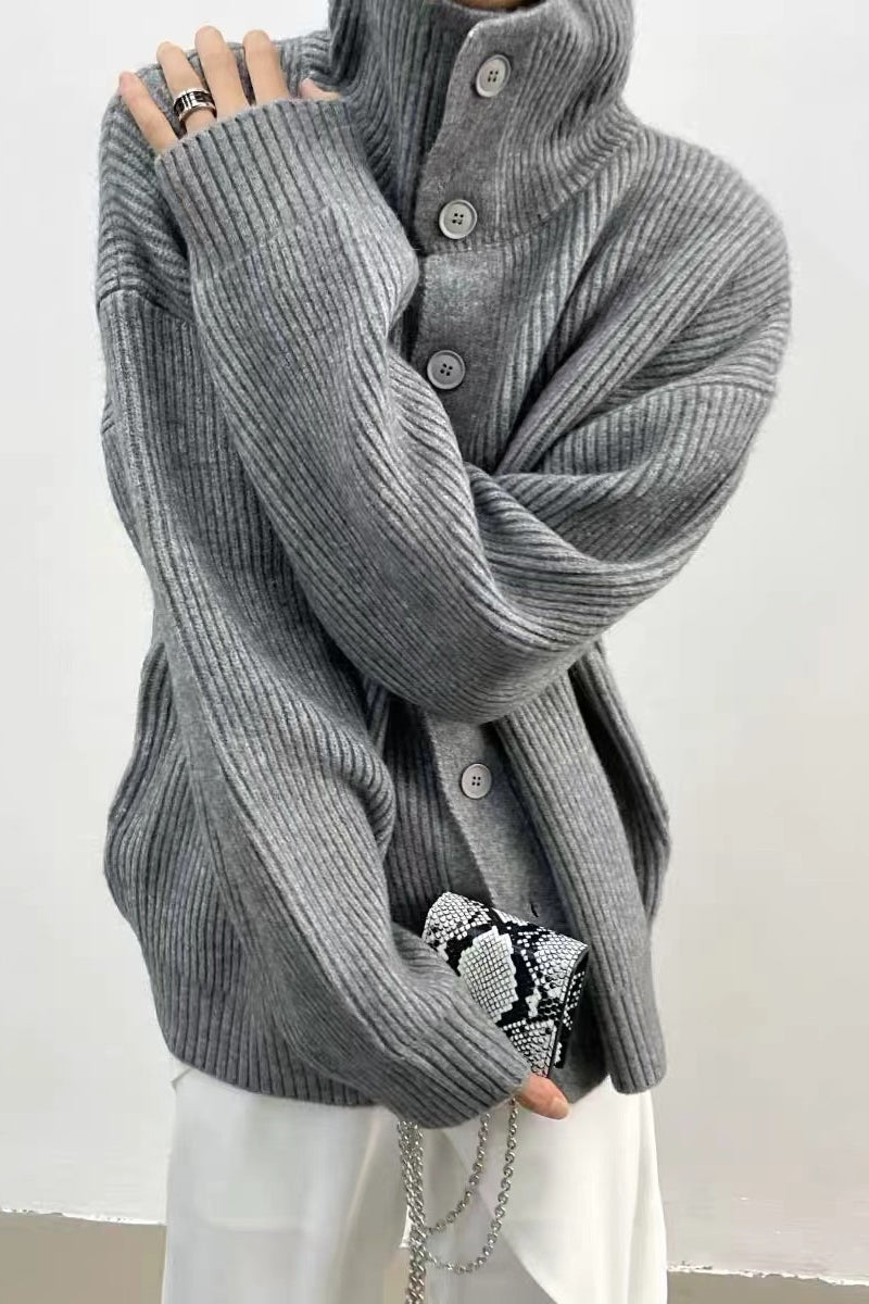 Women's Oversized Ribbed High Neck Cardigan