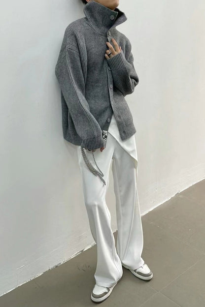 Women's Oversized Ribbed High Neck Cardigan