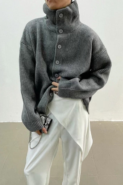 Women's Oversized Ribbed High Neck Cardigan