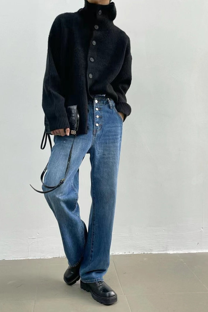 Women's Oversized Ribbed High Neck Cardigan