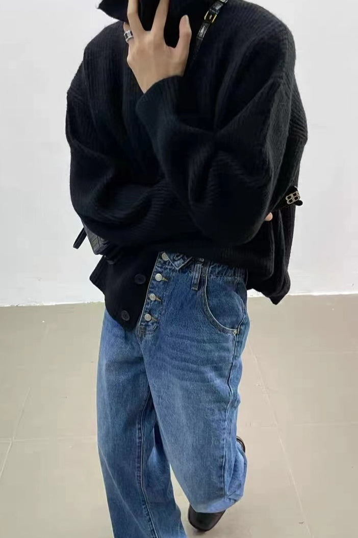 Women's Oversized Ribbed High Neck Cardigan