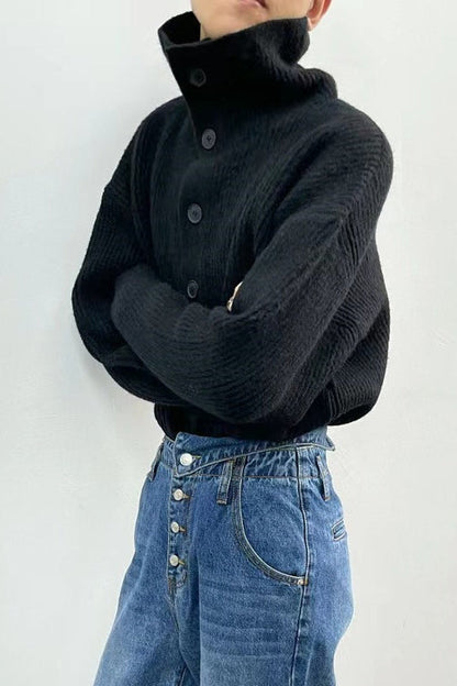 Women's Oversized Ribbed High Neck Cardigan