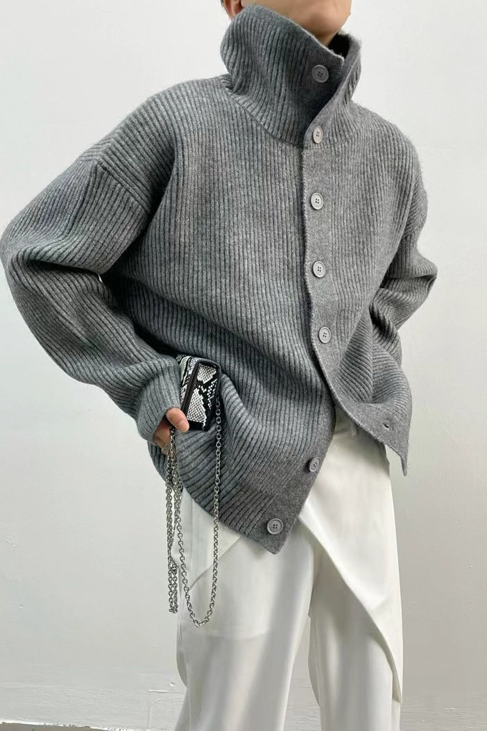 Women's Oversized Ribbed High Neck Cardigan