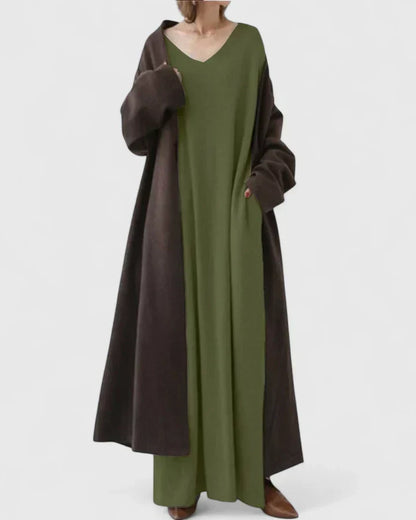 Women's Oversized Ribbed Maxi Jumper Dress with V Neck