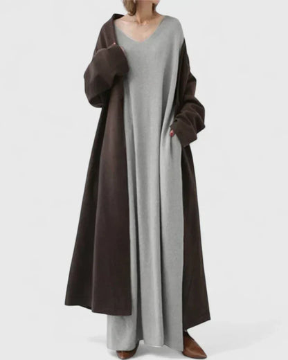 Women's Oversized Ribbed Maxi Jumper Dress with V Neck