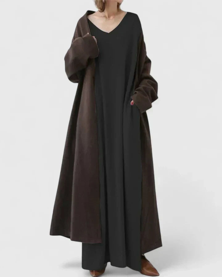 Women's Oversized Ribbed Maxi Jumper Dress with V Neck