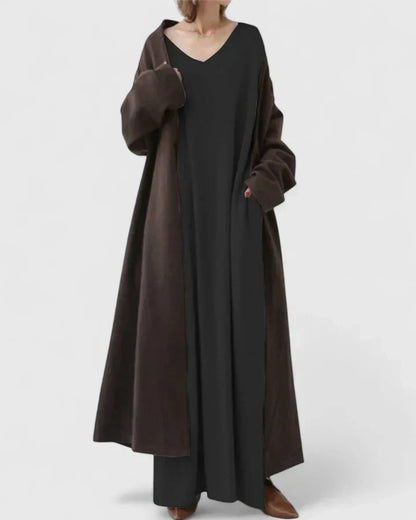 Women's Oversized Ribbed Maxi Jumper Dress with V Neck