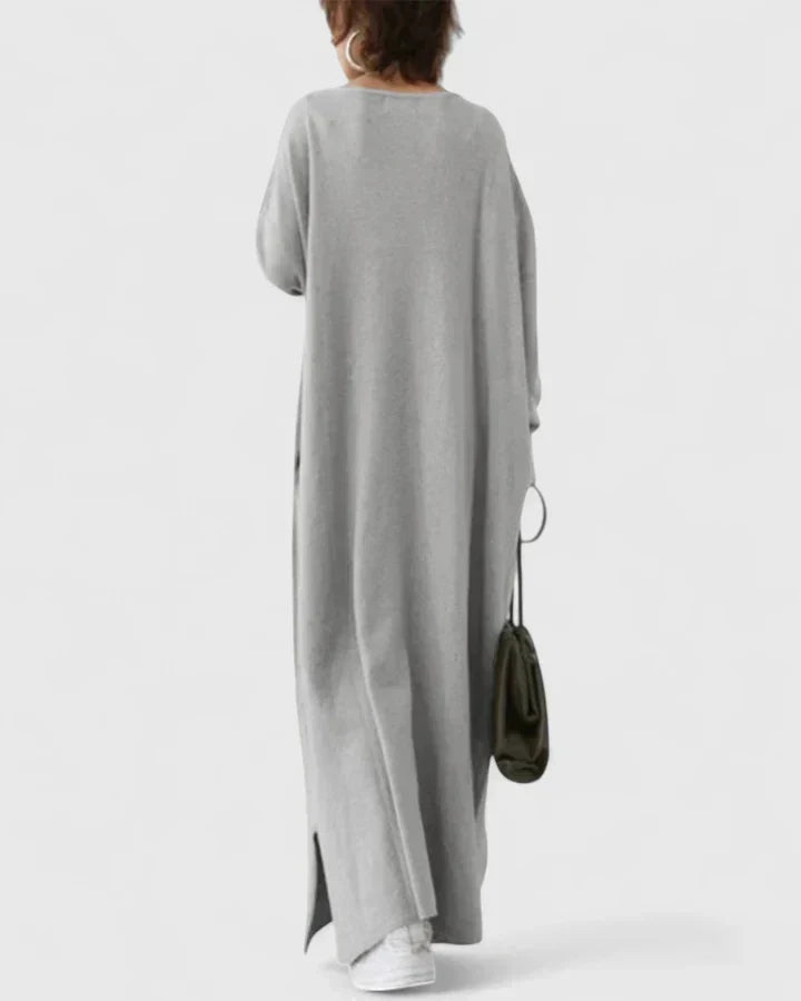 Women's Oversized Ribbed Maxi Jumper Dress with V Neck