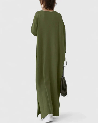 Women's Oversized Ribbed Maxi Jumper Dress with V Neck