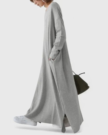 Women's Oversized Ribbed Maxi Jumper Dress with V Neck