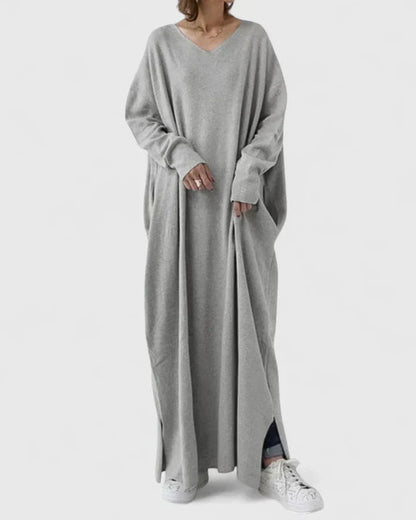 Women's Oversized Ribbed Maxi Jumper Dress with V Neck
