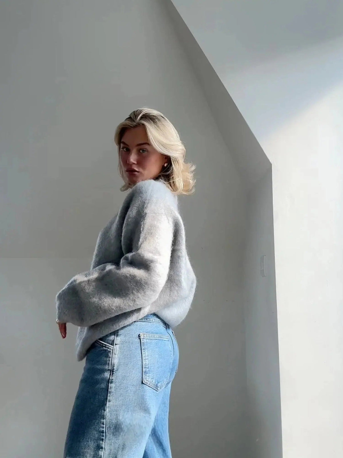 Women's Oversized Textured Crew Neck Jumper