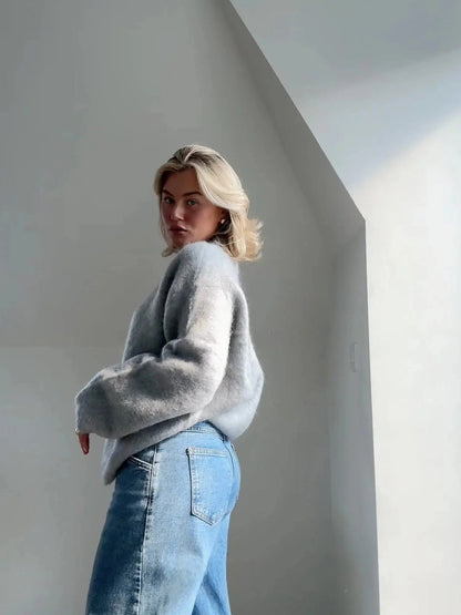 Women's Oversized Textured Crew Neck Jumper