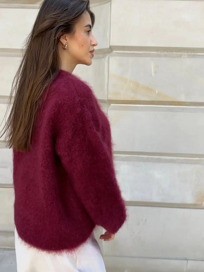 Women's Oversized Textured Crew Neck Jumper