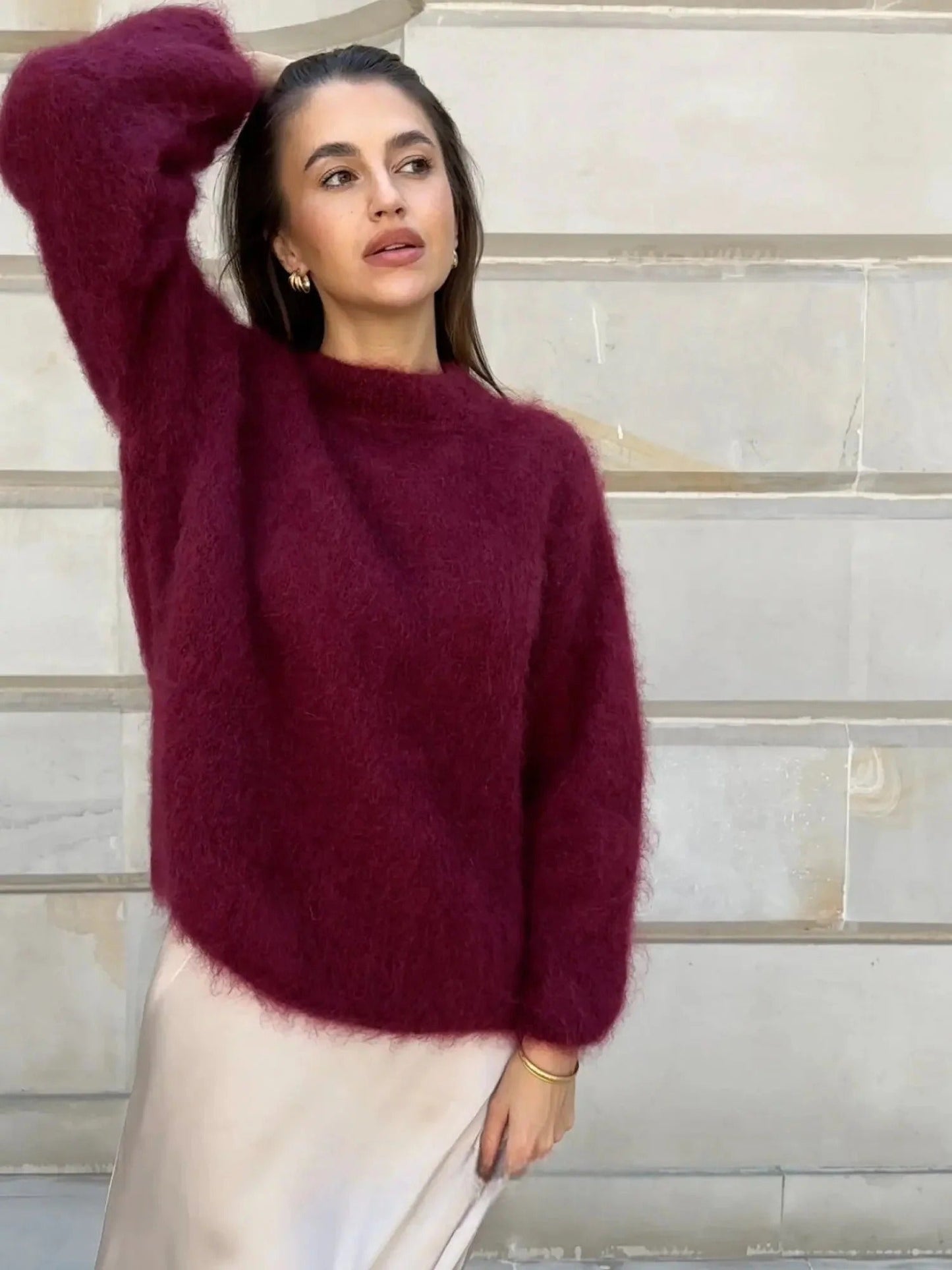 Women's Oversized Textured Crew Neck Jumper