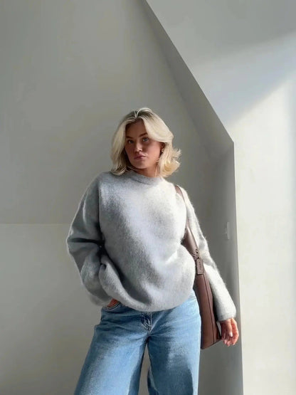 Women's Oversized Textured Crew Neck Jumper