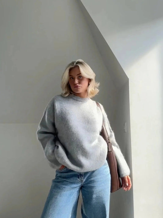 Women's Oversized Textured Crew Neck Jumper