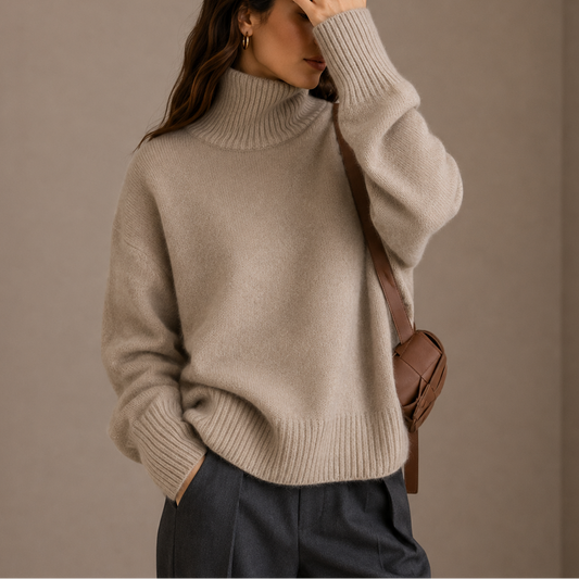 Women's Oversized Turtleneck Jumper in a Soft Relaxed Knit