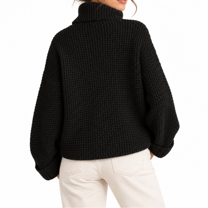 Women's Oversized Turtleneck Jumper with Waffle Knit Texture