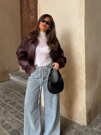 Women's Oversized Waist Length Faux Leather Jacket