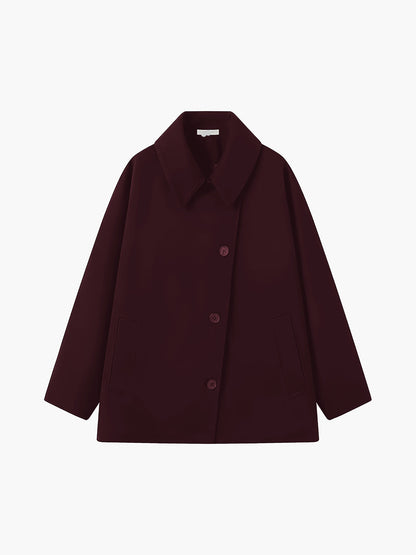 Women's Oversized Wool-Blend Coat with Button Closure