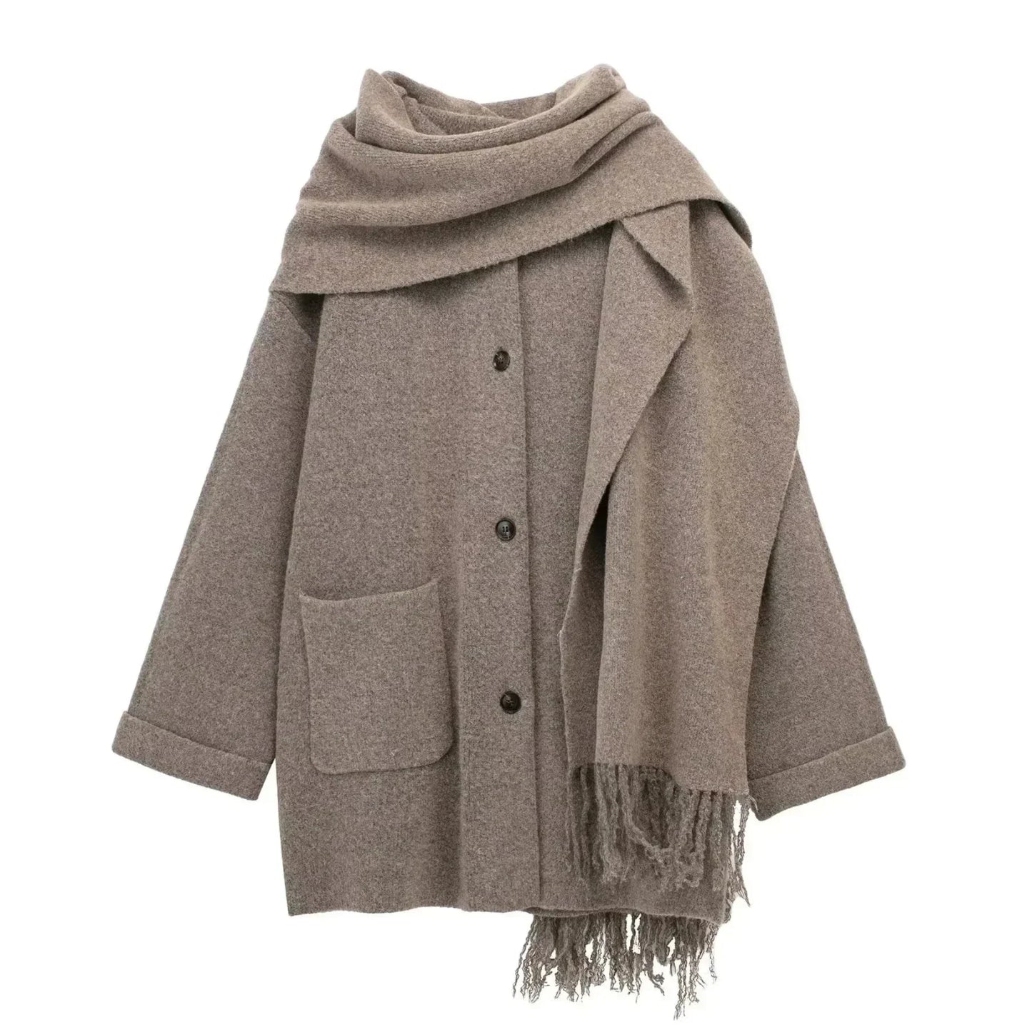 Women's Oversized Wool Blend Scarf Collar Coat