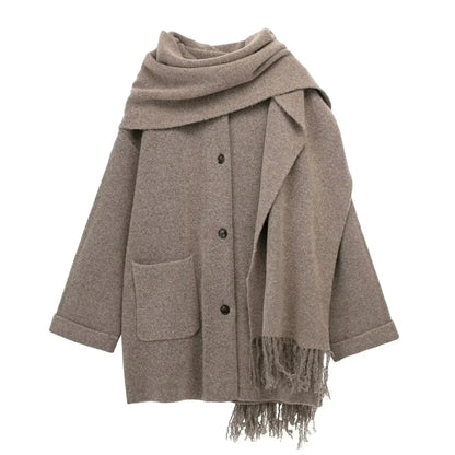 Women's Oversized Wool Blend Scarf Collar Coat