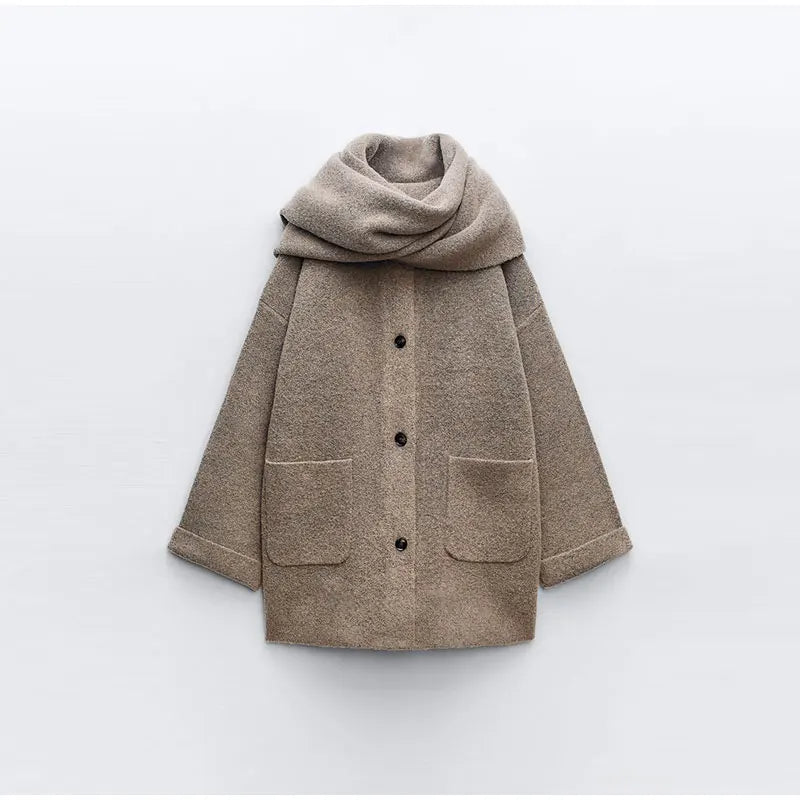 Women's Oversized Wool Blend Scarf Collar Coat