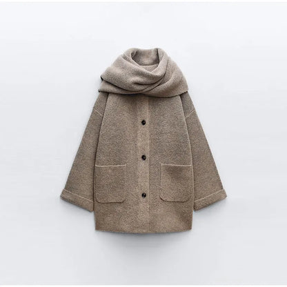 Women's Oversized Wool Blend Scarf Collar Coat