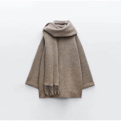 Women's Oversized Wool Blend Scarf Collar Coat