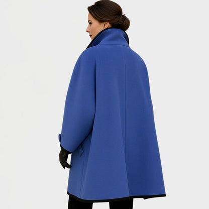Women's Oversized Wool Swing Coat with Contrast Trim