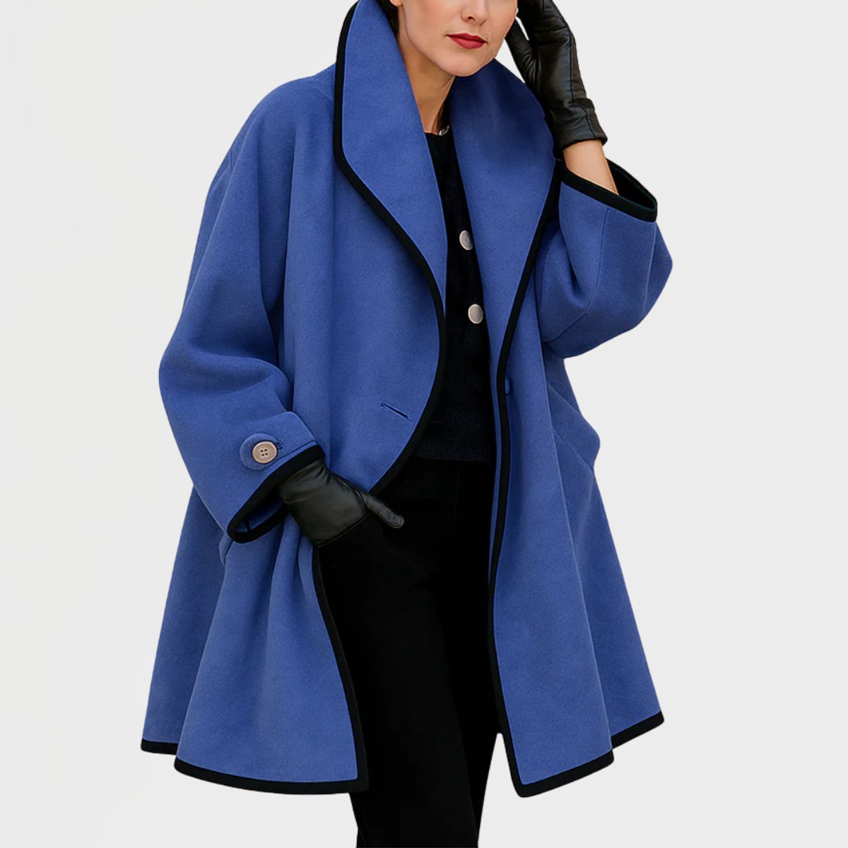 Women's Oversized Wool Swing Coat with Contrast Trim