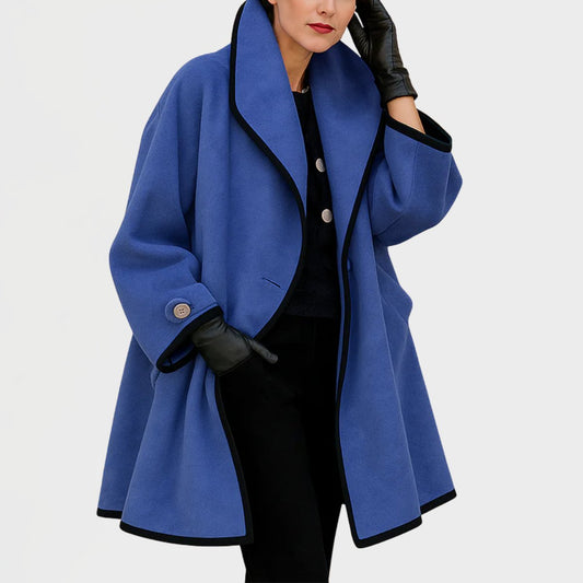 Women's Oversized Wool Swing Coat with Contrast Trim